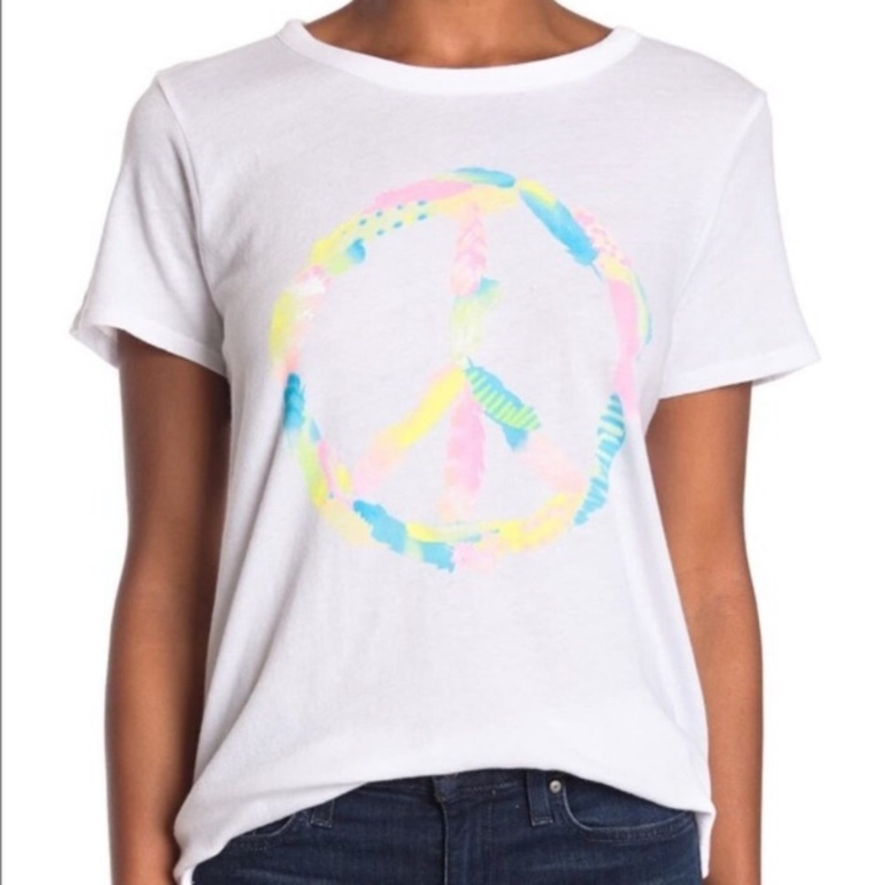 CHASER NWT PEACE SIGN WATER COLOR GRAPHIC TEE WHIT